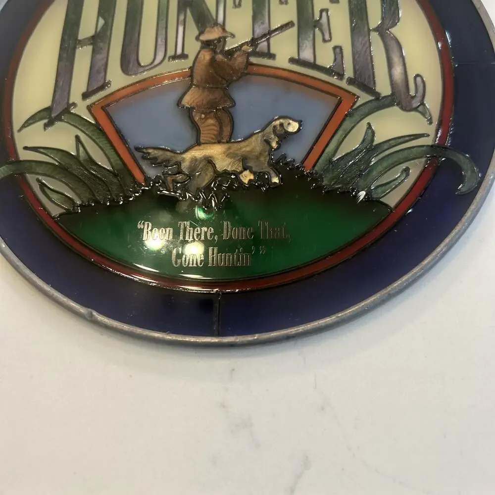 GENUINE ANTIQUE HUNTER Stained Glass Round Wall Hanger‎ Artist ANDE ROONEY